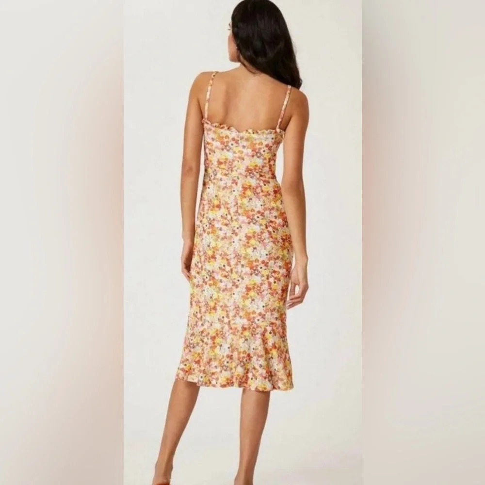 AQUA Ditsy Floral Print Lace Trumpet Midi Dress